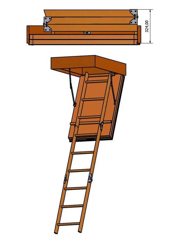 Lofttrappe 70x110 cm. med 3-delt stige, mm. – EW Lofttrapper | Hemsestiger | Skunklemme